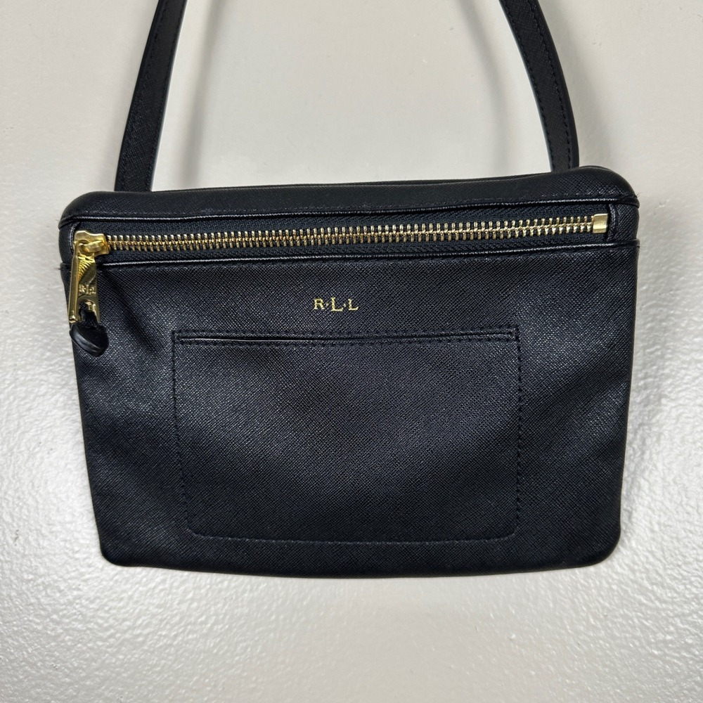 Lauren Ralph Lauren Women's Small Belt Bag Black Saffiano Gold Hardware RLL